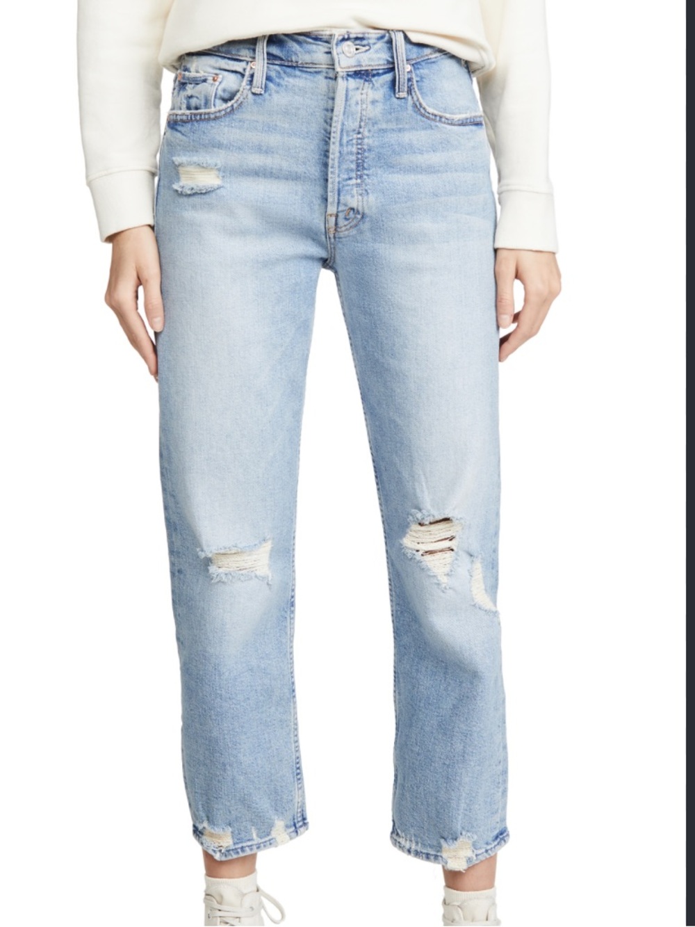 MOTHER Light Blue Distressed Ankle Crop Jeans